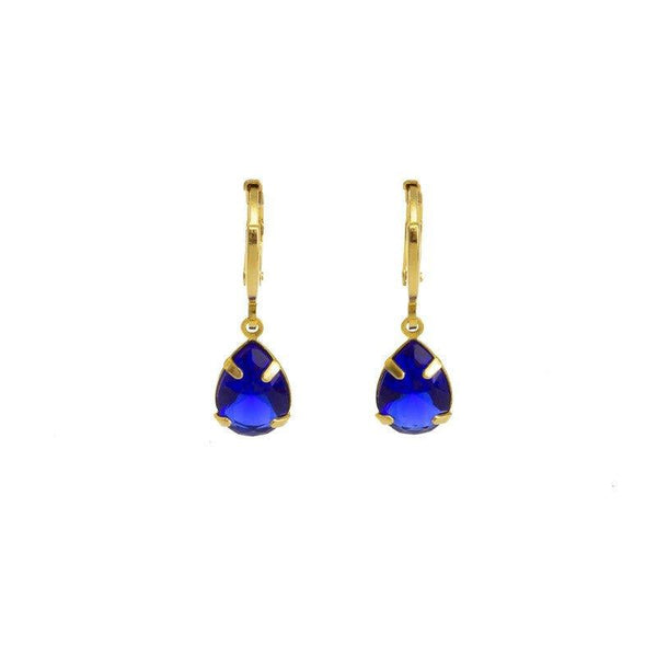 Brinco Gisele gota  zirconia safira folheado a ouro
