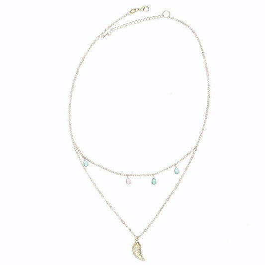 Colar Peper duplo com zirconias coloridas folheado rodio