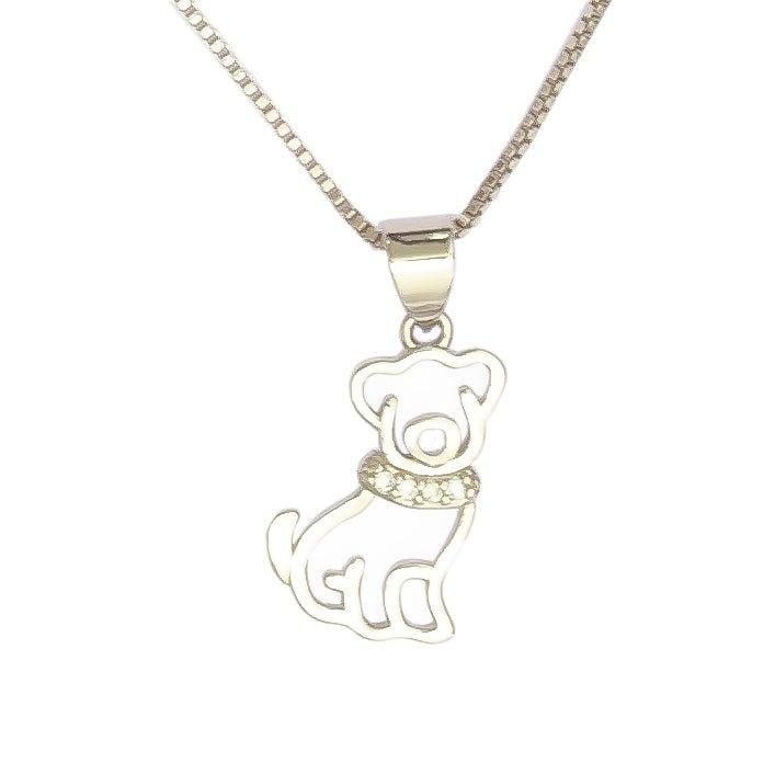 Pingente Pet Dog com corrente folheado a rodio branco