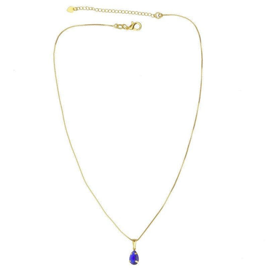 Colar Gisele pingente gota safira folheado a ouro