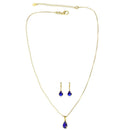 Conjunto Gisele Colar e Brinco Gota zirconias safiras folheado a ouro