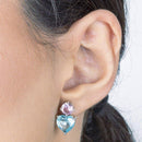 Brinco Day coração zirconias aquamarine e rosa folheado a rodio
