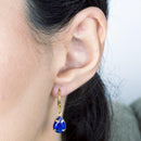 Brinco Gisele gota  zirconia safira folheado a ouro