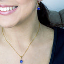 Conjunto Gisele Colar e Brinco Gota zirconias safiras folheado a ouro