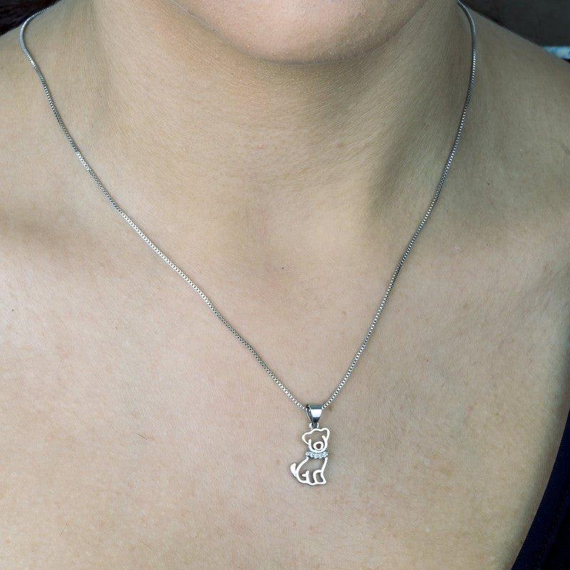 Pingente Pet Dog com corrente folheado a rodio branco