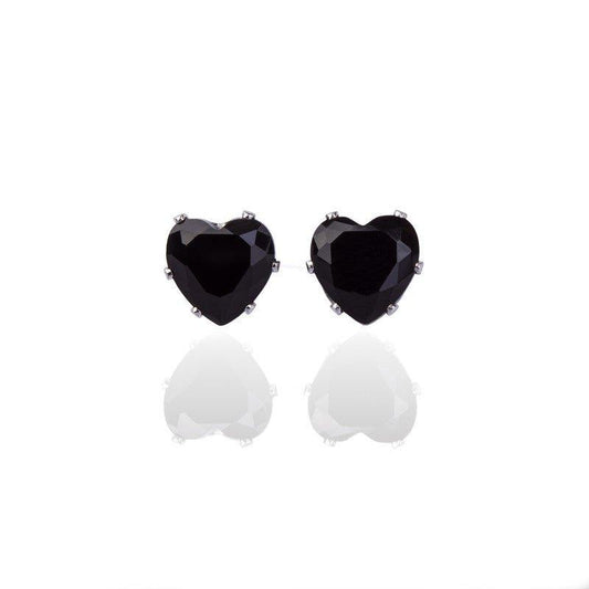 Brinco Cassia Two coração zirconia onix folheado a rodio