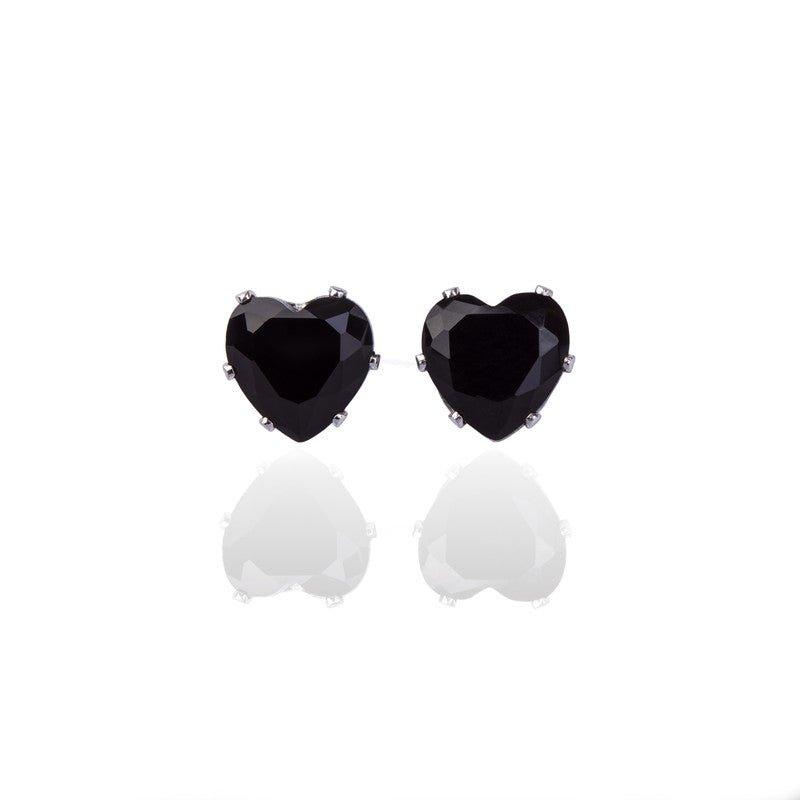 Brinco Cassia Two coração zirconia onix folheado a rodio