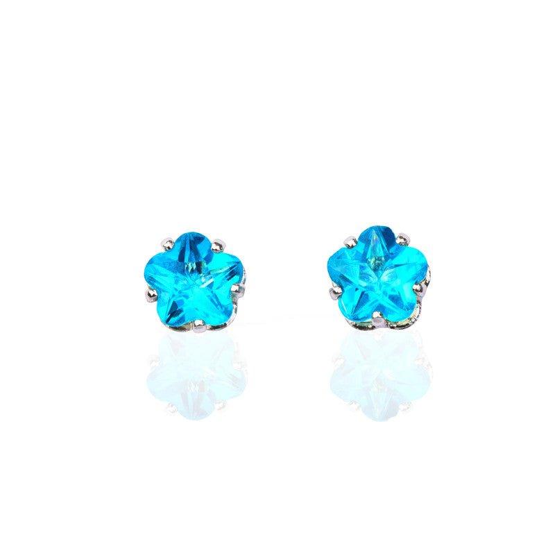 Brinco Flora flor zirconia azul folheado a rodio