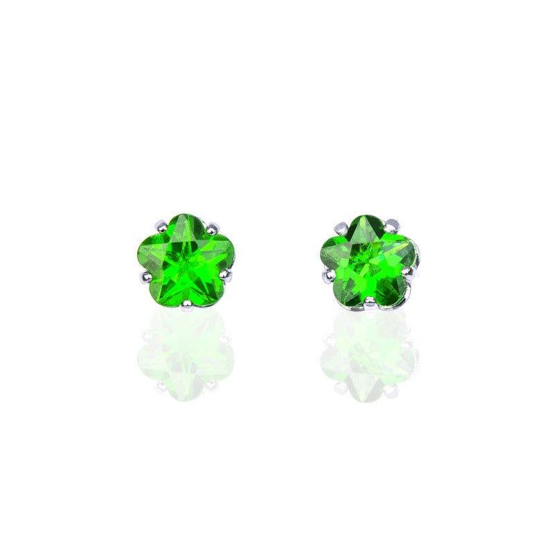 Brinco Flora flor zirconia esmeralda folheado a rodio