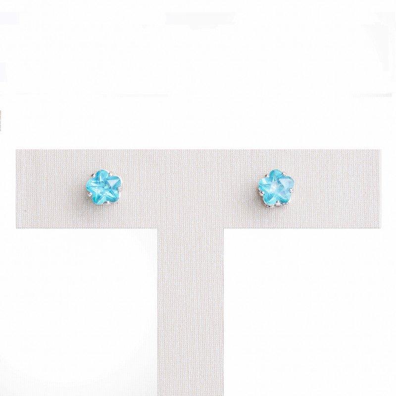 Brinco Flora flor zirconia azul folheado a rodio