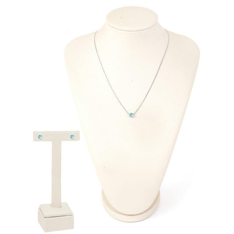 Conjunto Nadia brinco e colar de zirconias aquamarine folheado a rodio