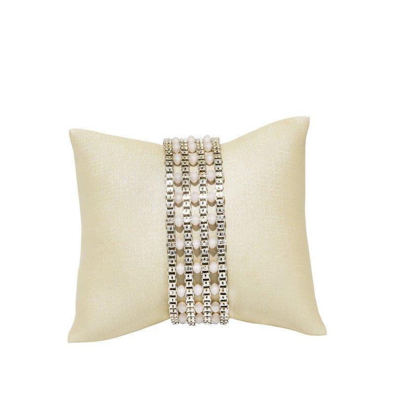 Pulseira Cassie pedras quartzo rosa folheado a rodio