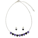 Conjunto Cassia colar e brinco corações  zirconia tanzanita onix folheado rodio