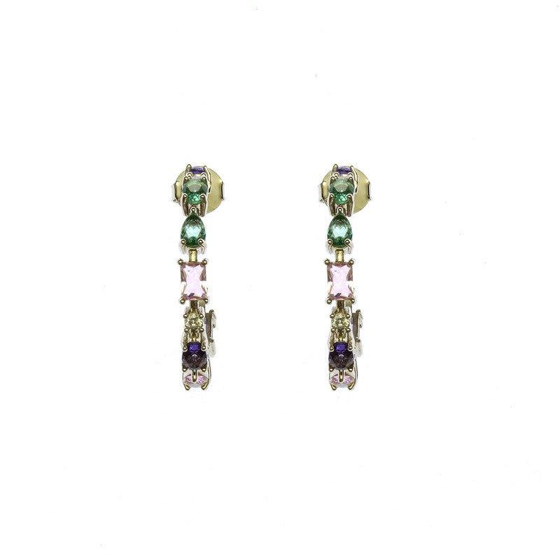 Brinco Ivone  meia argola zirconias coloridas folheado rodio
