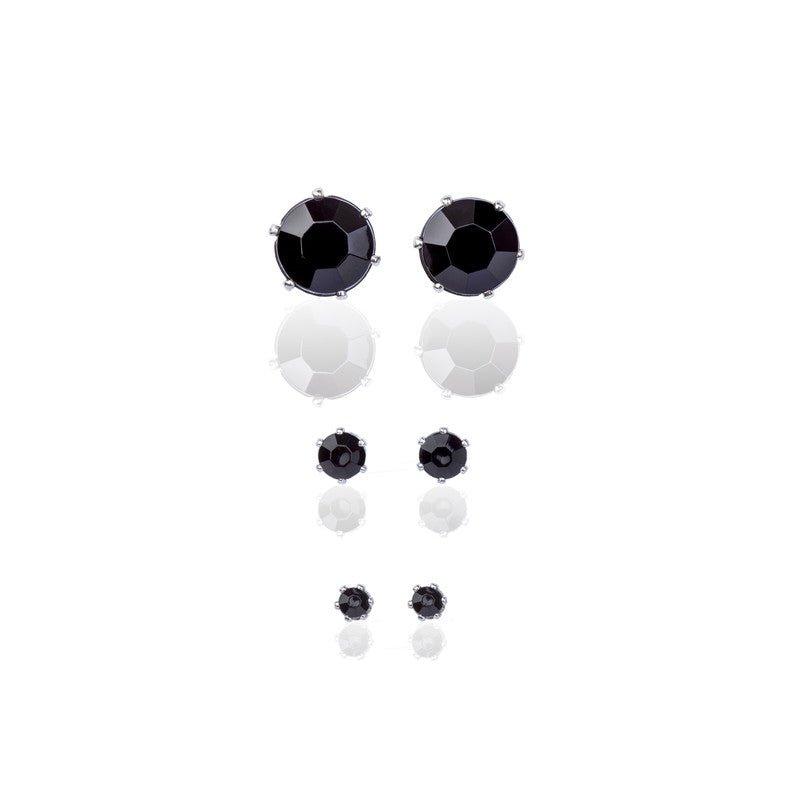 Kit Lonely One trio brincos zirconias onix folheado a rodio