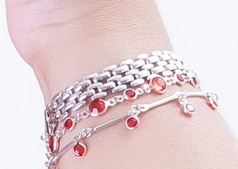 Pulseira Tifany Two zirconias rubi folheado a rodio