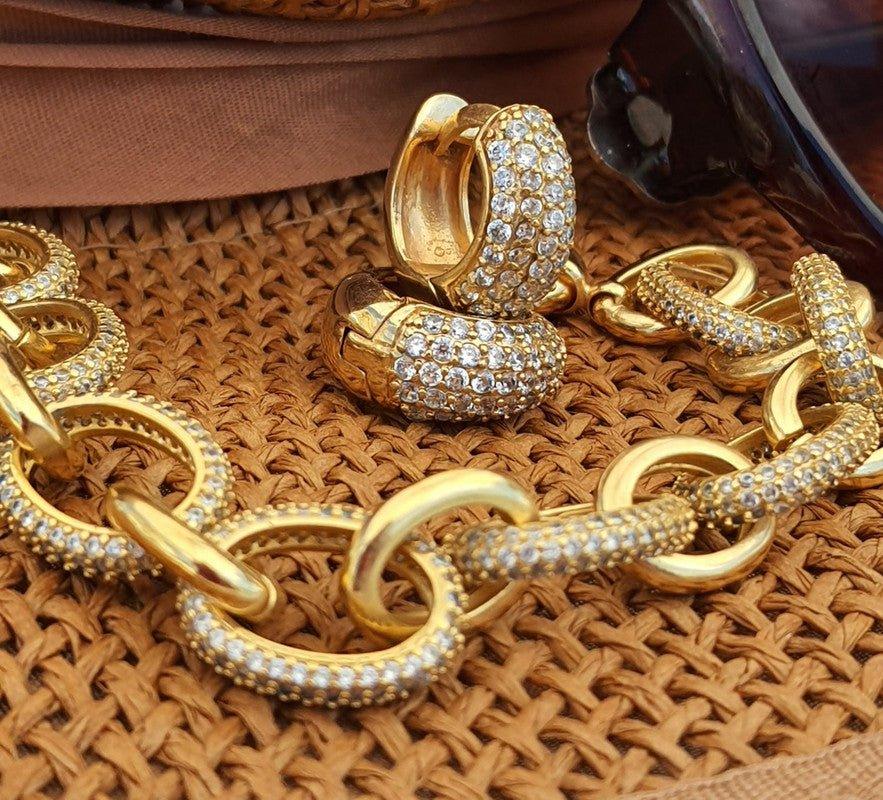 Pulseira Elsa One elos microzirconias brancas folheados ouro