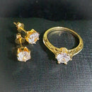 Conjunto Brinco solitário Anel solitario  In Love zirconias brancas folheado a ouro