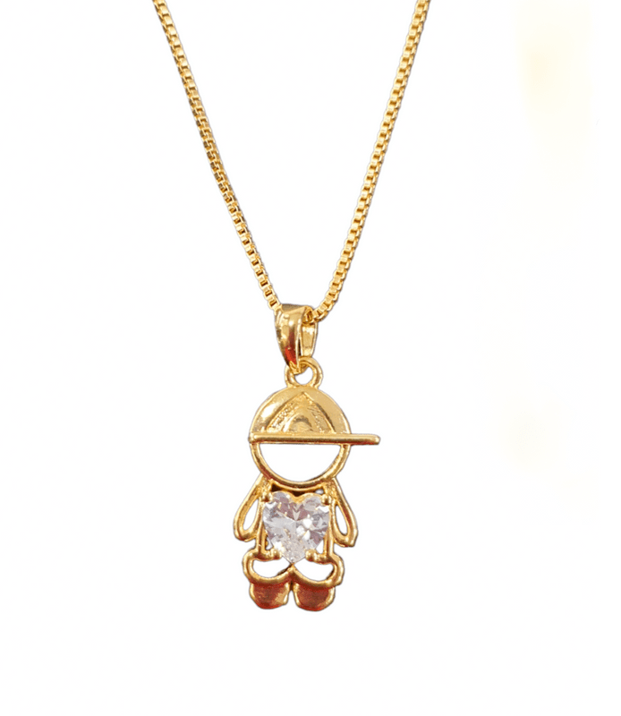 Pingente filho coração zirconia branca folheado a ouro