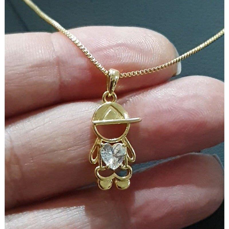 Pingente filho coração zirconia branca folheado a ouro