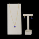 Conjunto Gisele Colar e Brinco Gota zirconias safiras folheado a ouro