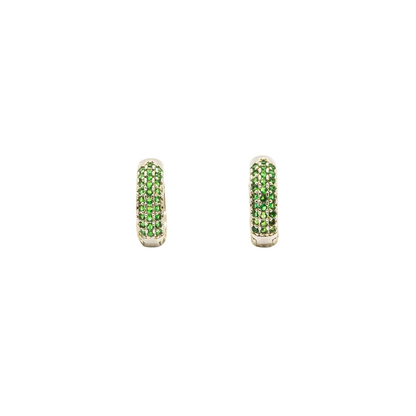 Brinco Marcia Three argola microzirconias esmeralda folheado a rodio