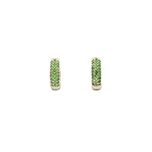 Brinco Marcia Three argola microzirconias esmeralda folheado a rodio