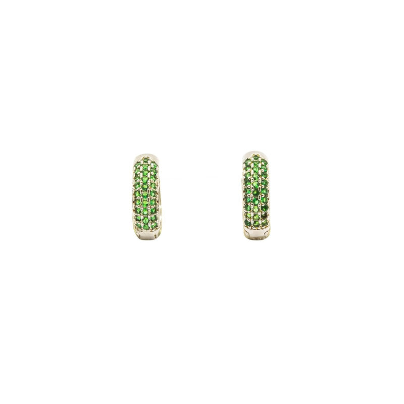 Brinco Marcia Three argola microzirconias esmeralda folheado a rodio